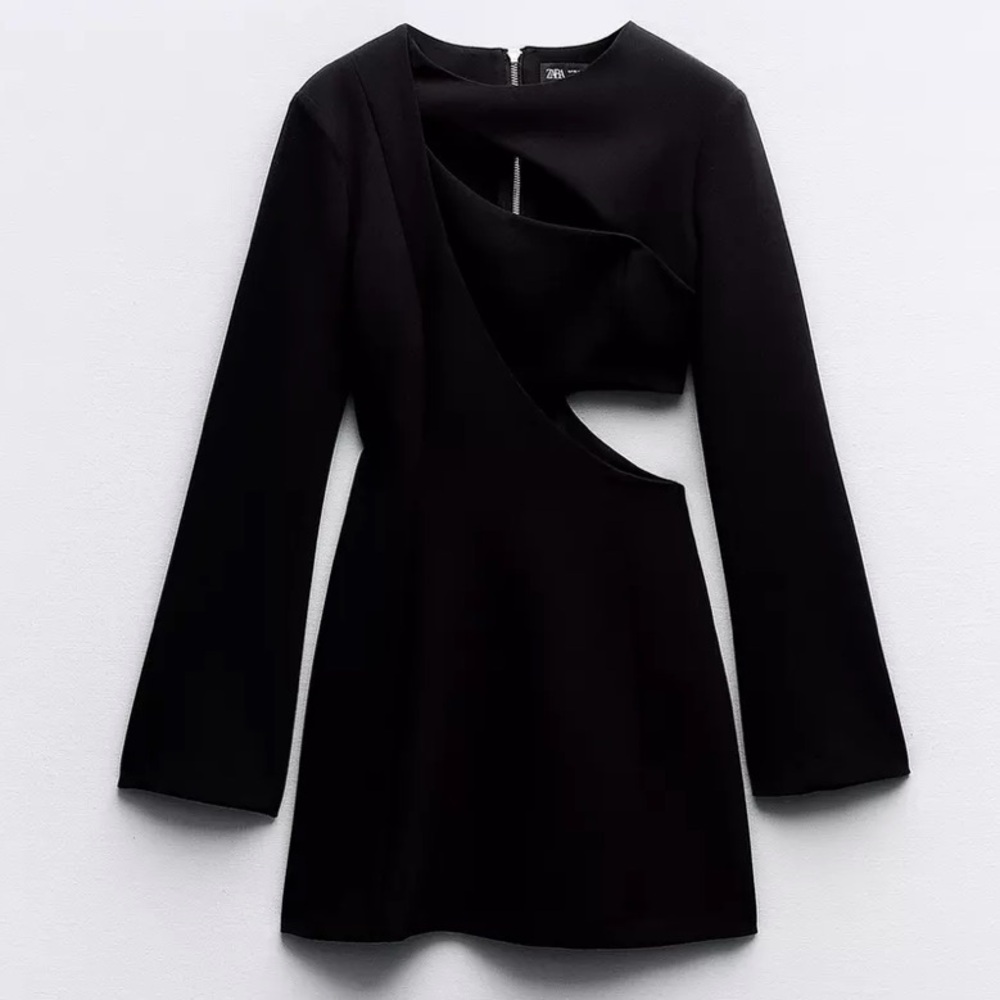 NWT Zara Black cutout mini dress long sleeve